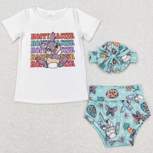 Baby Girls Clothes Happy Easter Rabbit Top Bummie Sets GBO0196