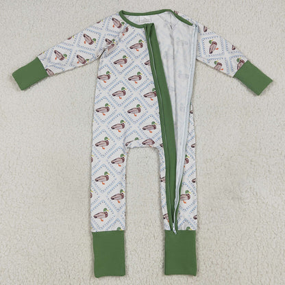 Baby Boys Rompers Long Sleeves Green Ducks Plaid Zipper Rompers LR2269 6.24
