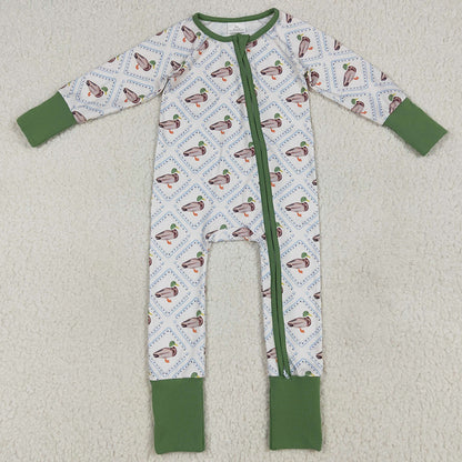 Baby Boys Rompers Long Sleeves Green Ducks Plaid Zipper Rompers LR2269 6.24