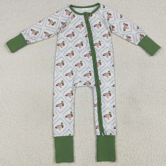 Baby Boys Rompers Long Sleeves Green Ducks Plaid Zipper Rompers LR2269 6.24