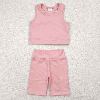Baby Girls Clothes Pink Vest Top Sports Shorts Yoga Sets GSSO1518 4.28