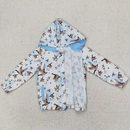 Baby Girls Clothes Tops Ducks Mallard Hunting Blue Hooded Top Zip Tops GT0875