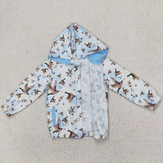 Baby Girls Clothes Tops Ducks Mallard Hunting Blue Hooded Top Zip Tops GT0875
