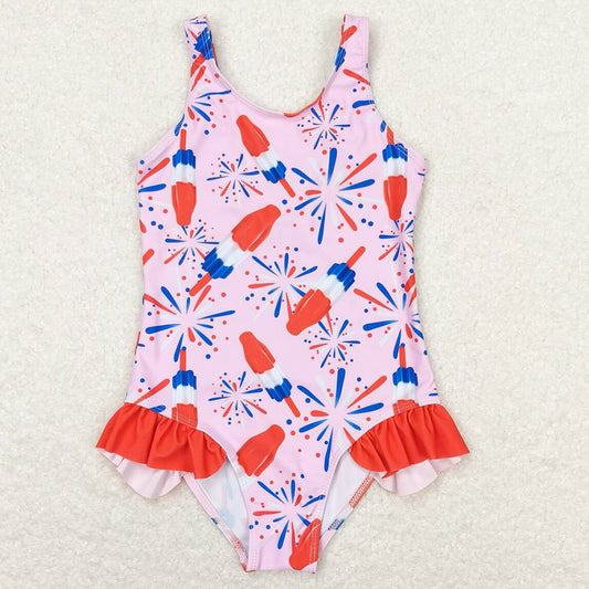 Baby Girls Swimsuits Summer Pink Popsicle Sleeveless One Piece Swimsuits S0333