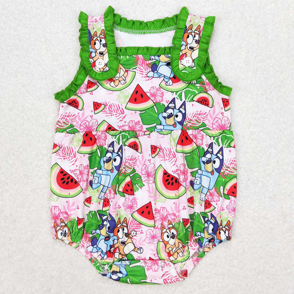 Baby Girls Rompers Summer Dogs Watermelon Ruffles Rompers SR1308