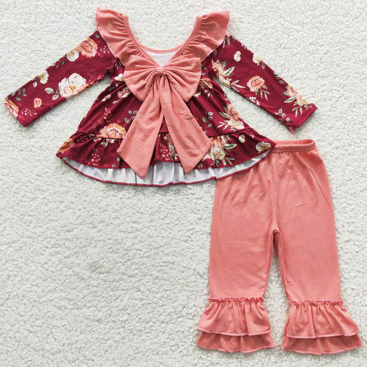 Fashion Girls Clothing Fall Flower Print Long Sleeve Outfits GLP0532