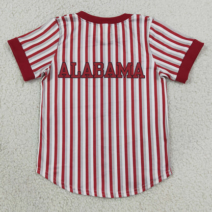 Baby Boys Clothes Short Sleeve Red Stripe Alabama Team Button T-shirts Top BT1746