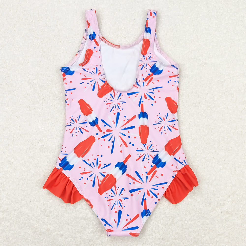 Baby Girls Swimsuits Summer Pink Popsicle Sleeveless One Piece Swimsuits S0333