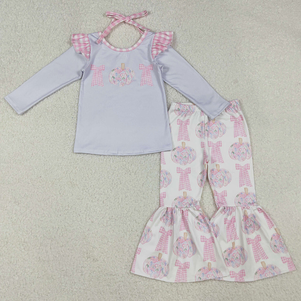 Baby Girls Clothes Long Sleeves Bows Pumpkins Top Bell Bottom Pants Fall Sets GLP2532 10.4
