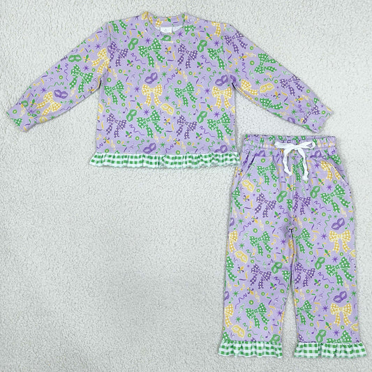 Baby Girls Clothes Bows Masks Top Pockets Ruffle Pant Mardigras Clothes Set GLP3680