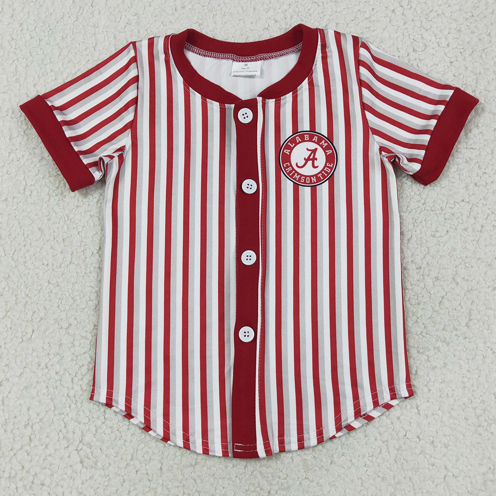 Baby Boys Clothes Short Sleeve Red Stripe Alabama Team Button T-shirts Top BT1746
