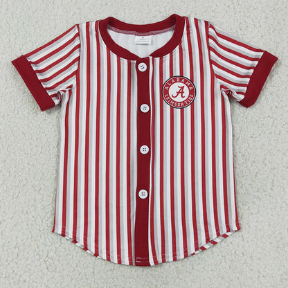 Baby Boys Clothes Short Sleeve Red Stripe Alabama Team Button T-shirts Top BT1746