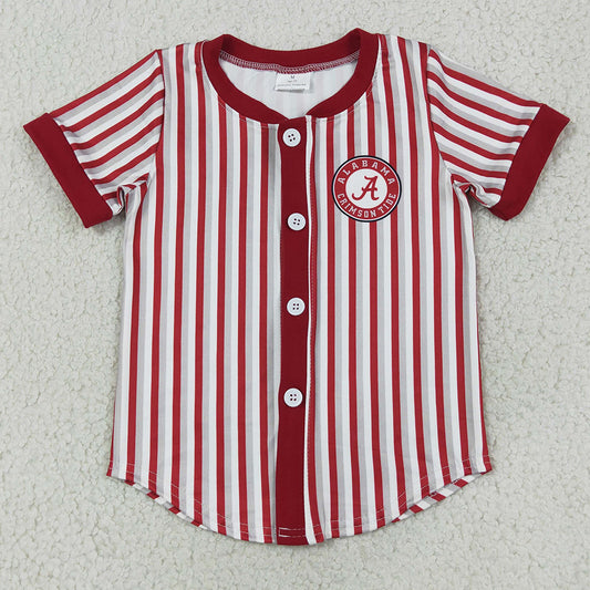 Baby Boys Clothes Short Sleeve Red Stripe Alabama Team Button T-shirts Top BT1746