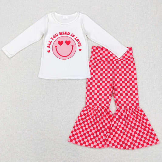 Baby Girls Clothes Pink Long Sleeve Valentines Tee Shirts Bell Pants Sets GLP0986