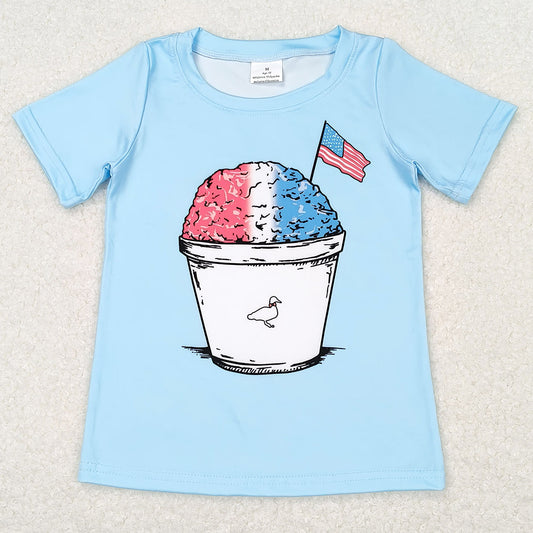 Baby Boys Clothes Blue 4th Of July Sand Flag Short Sleeve Tee Shirts Tops BT0648