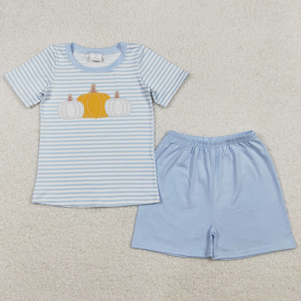Baby Boys Clothes Blue Stripes Pumpkins Top Shorts Fall Clothes Set BSSO1548 10.3