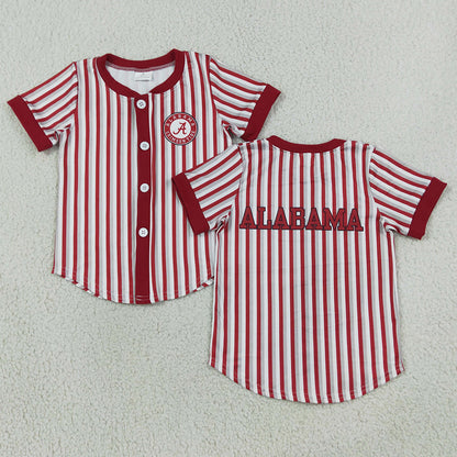 Baby Boys Clothes Short Sleeve Red Stripe Alabama Team Button T-shirts Top BT1746