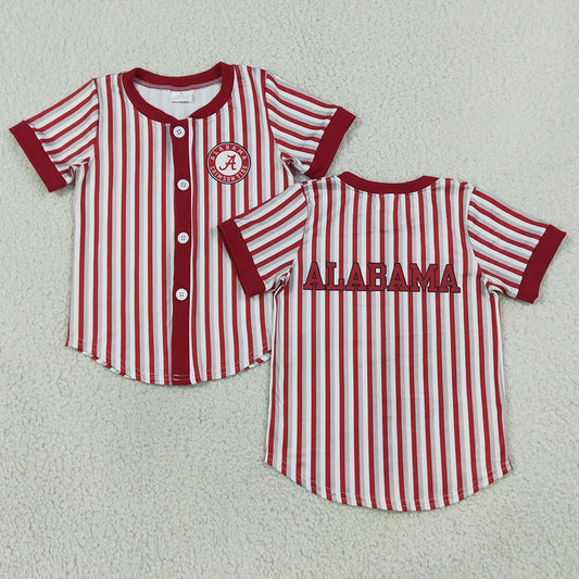 Baby Boys Clothes Short Sleeve Red Stripe Alabama Team Button T-shirts Top BT1746
