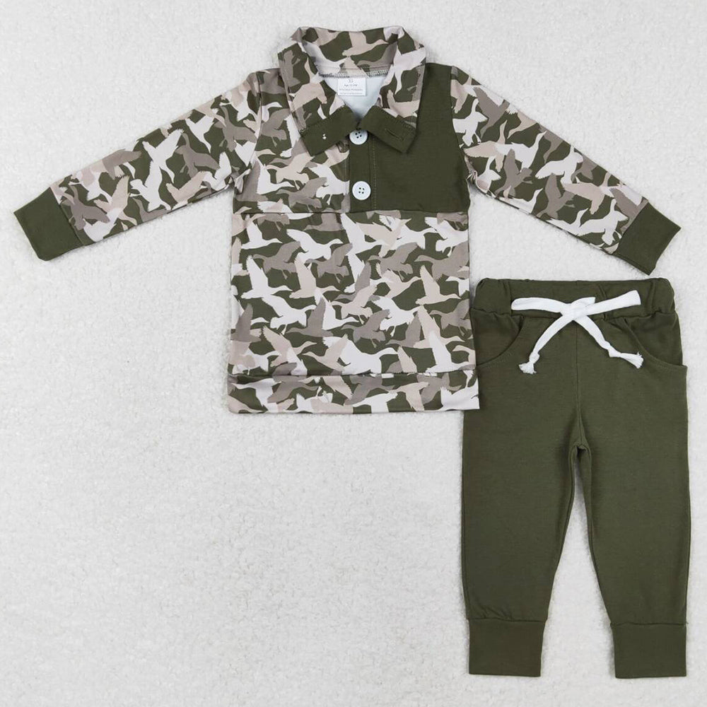 Baby Boys Clothes Fall Green Ducks Camo Pullovers Tops Shirt Pants Sets BLP0493