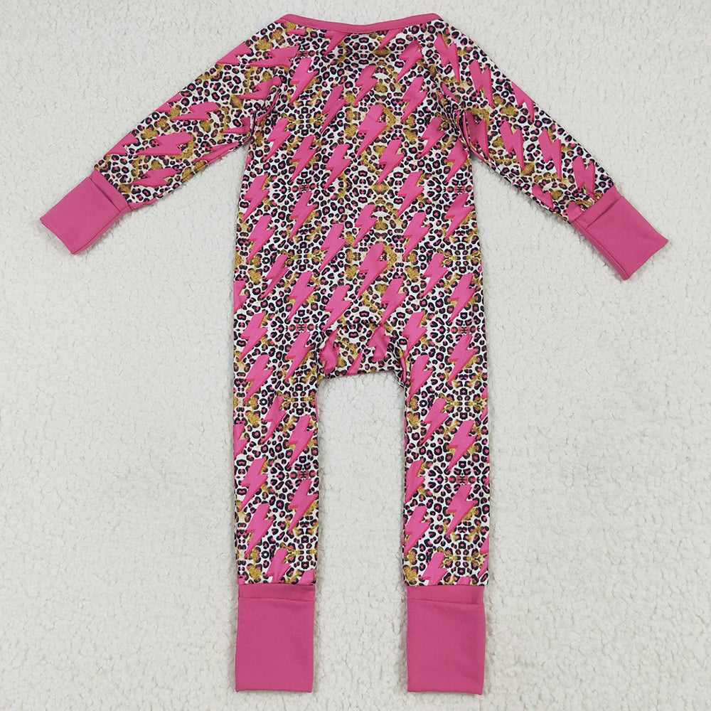 Baby Girls Rompers Western Pink Lightning Leopard Zipper Rompers LR2250 6.26