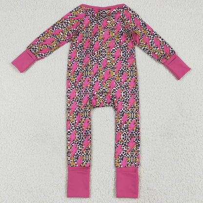 Baby Girls Rompers Western Pink Lightning Leopard Zipper Rompers LR2250 6.26
