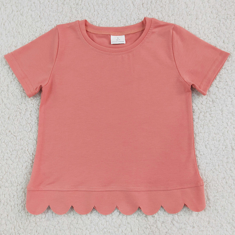 Baby Girls Clothes Pink Short Sleeve Scallop T-shirts Top GT1768