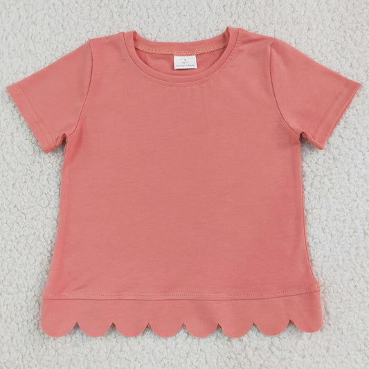 Baby Girls Clothes Pink Short Sleeve Scallop T-shirts Top GT1768