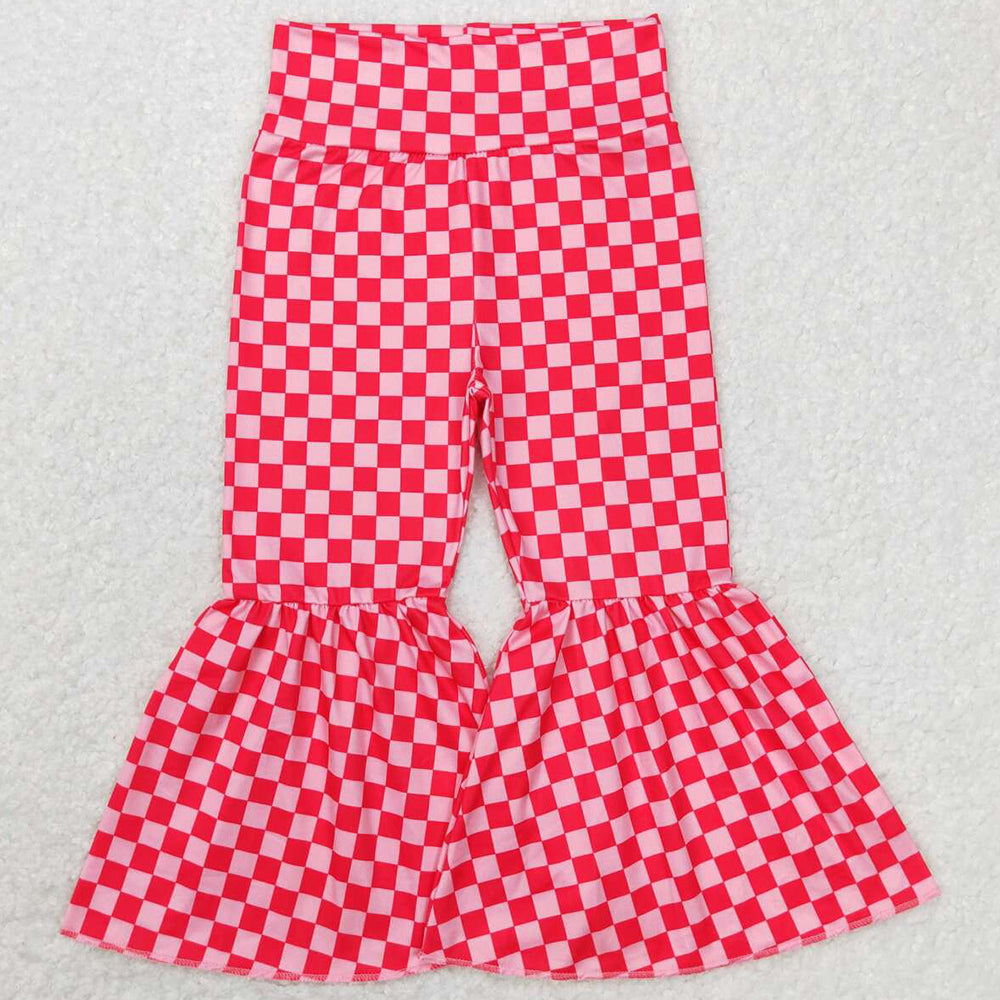 Baby Girls Clothes Pink Checkered Valentines Bell Bottom Pants