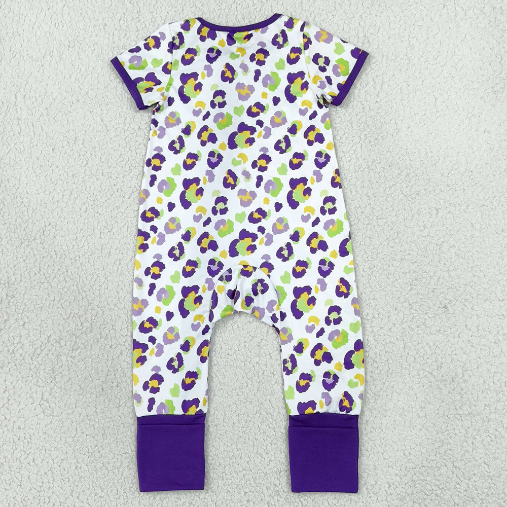 Baby Boys Rompers Short Sleeve Mardigras Leopard Zip Convertible Rompers SR4312