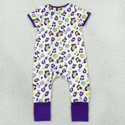Baby Boys Rompers Short Sleeve Mardigras Leopard Zip Convertible Rompers SR4312