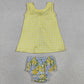 Baby Girls Clothes Yellow Checked Flowers Back Bow Tunic Flowers Bummies Clothes Sets GBO0504