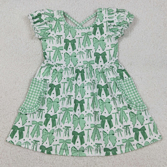 Baby Girls Dress Green Clovers Bows St Patrick Pockets Knee Length Dresses GSD2903 12.3