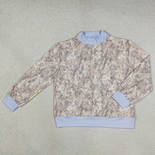 Adult Women Clothes Long Sleeve Light Blue Khaki Camo Yoga Active Choker T-shirts Top GT1882