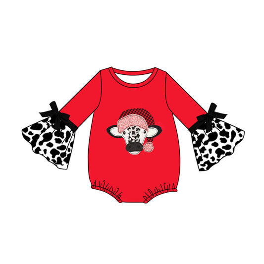 Christmas Boutique Baby Girls Rompers Cow Long Sleeve Zip Rompers preorder MOQ 5