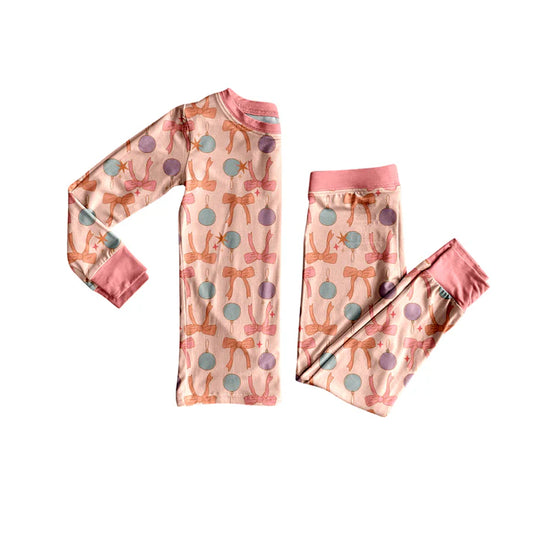Preorder (moq 5)Baby Girls Long Sleeves Pink Lights Plaid Top Pant Pajamas Set 5.24