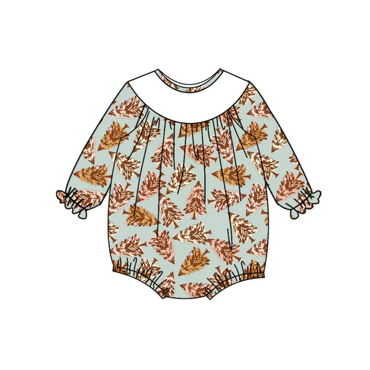 Preorder (moq 5)Baby Girls Blue Long Sleeves Trees Plaid Ruffle Romper 7.4
