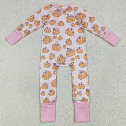 Baby Girls Rompers Long Sleeves Pink Bows Pumpkins Footie Zipper Rompers LR2271 7.9