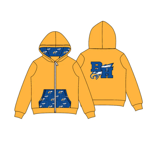 Preorder (moq 5)Baby Boys Yellow BH Eagle Team Pocket Zipper Hoodies Tops 8.2