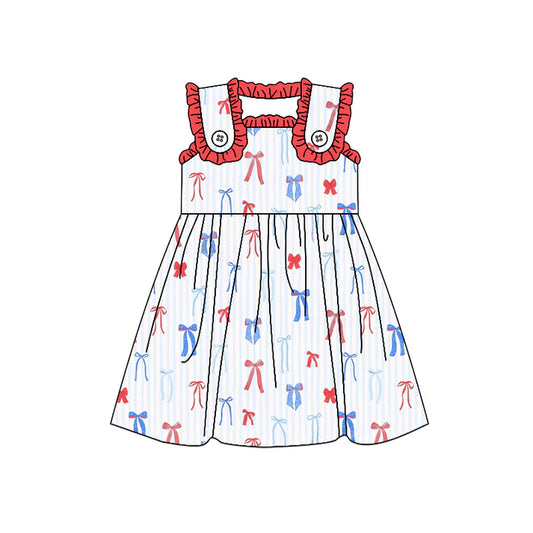 Preorder moq 5 Baby Girls Sleeveless Blue Red Bows 4th Of July Knee Length Dresses 4.22