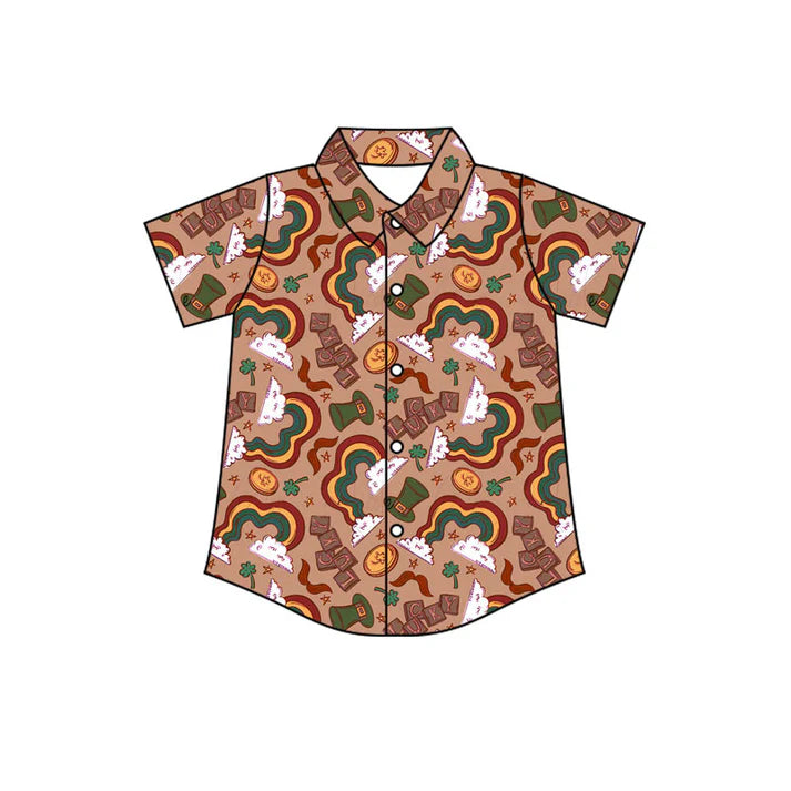 Preorder(moq 5) Baby Boys Short Sleeve Clovers Hats St Patrick Button Shirts Top 10.31