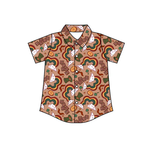 Preorder(moq 5) Baby Boys Short Sleeve Clovers Hats St Patrick Button Shirts Top 10.31