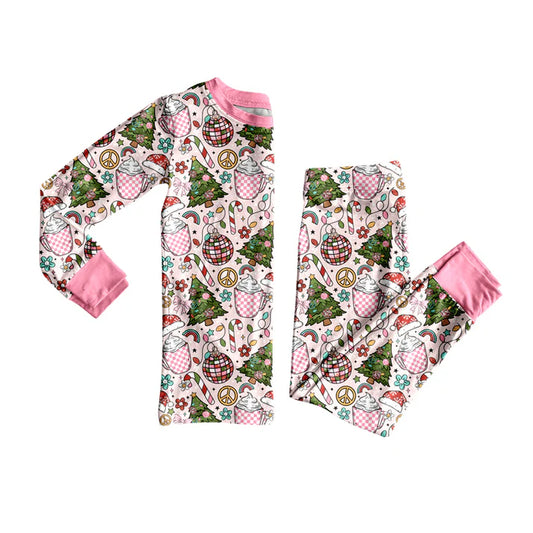 Preorder(moq 5) Baby Girls Christmas Tree Disco Top Pants Lounge Wear Pajamas Sets 8.15