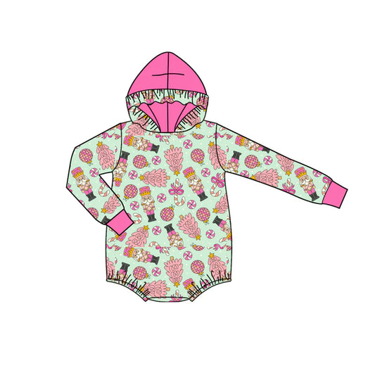 Preorder(moq 5)Baby Infant Girls Christmas Pink Soldier Hooded Rompers 8.14