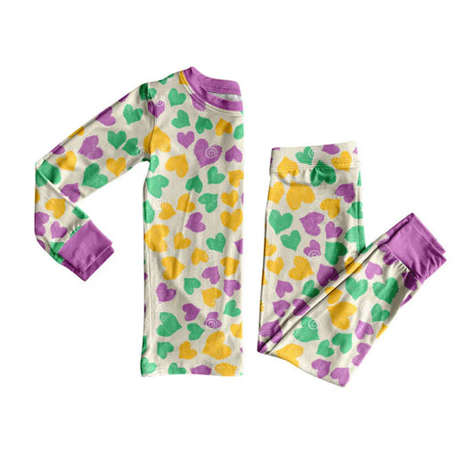 Preorder(moq 8)Baby Girls Mardigras Hearts Top Pant Pajamas Sets 9.25