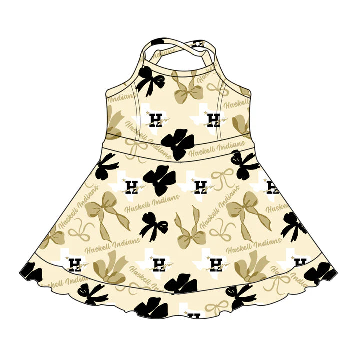 Preorder (moq 5)Baby Girls Strap Haskell Indians Bows Plaid Shorts Ruffle Team Knee Length Dresses 6.30