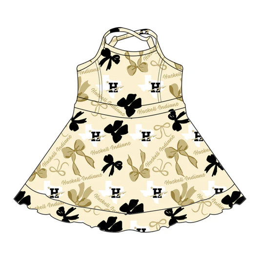 Preorder (moq 5)Baby Girls Strap Haskell Indians Bows Plaid Shorts Ruffle Team Knee Length Dresses 6.30