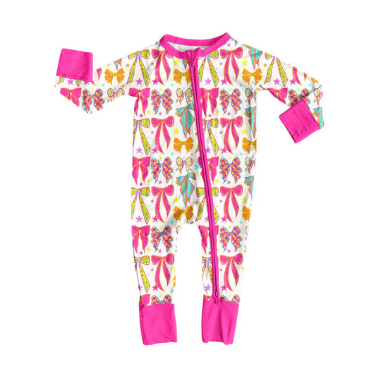 Preorder(moq 5)Baby Girls Colorful Bows Stars Plaid Zipper Pant Rompers 7.26
