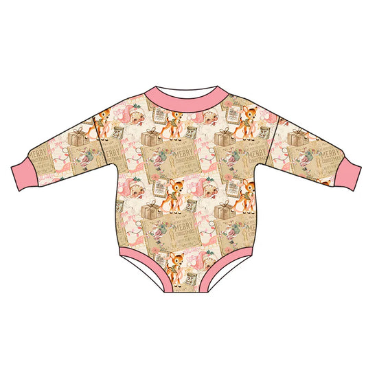 Preorder (moq 5)Baby Girls Long Sleeves Deer Santa Lights Plaid Romper 7.4