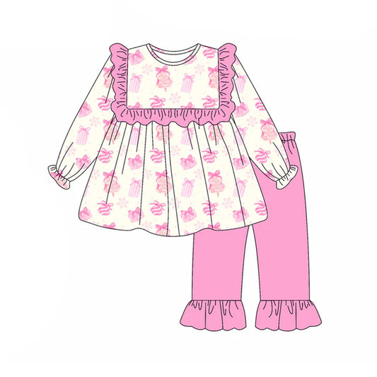 Preorder (moq 5)Baby Girls Long Sleeves Pink Bows Gifts Tunic Ruffle Pant Set 5.19