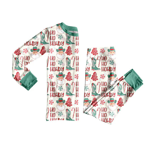 Preorder (moq 5)Baby Boys Santa Howdy Trees Top Pants Christmas Pajamas Sets 9.4